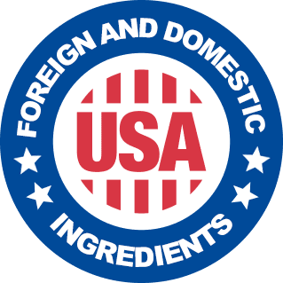 Made in the USA with foreign and domestic ingredients badge